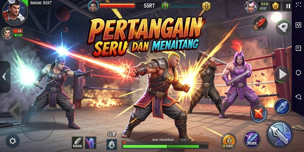 Tampilan gameplay intens di arena pertempuran 55RT.