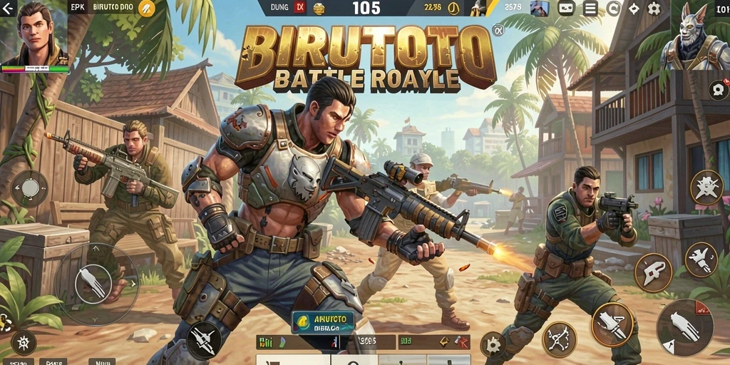 Tampilan gameplay intens dalam pertarungan Battle Royale.