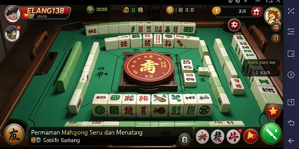 Tampilan gameplay <strong>ELANG138</strong> yang memukau dengan ubin Mahjong berwarna-warni.