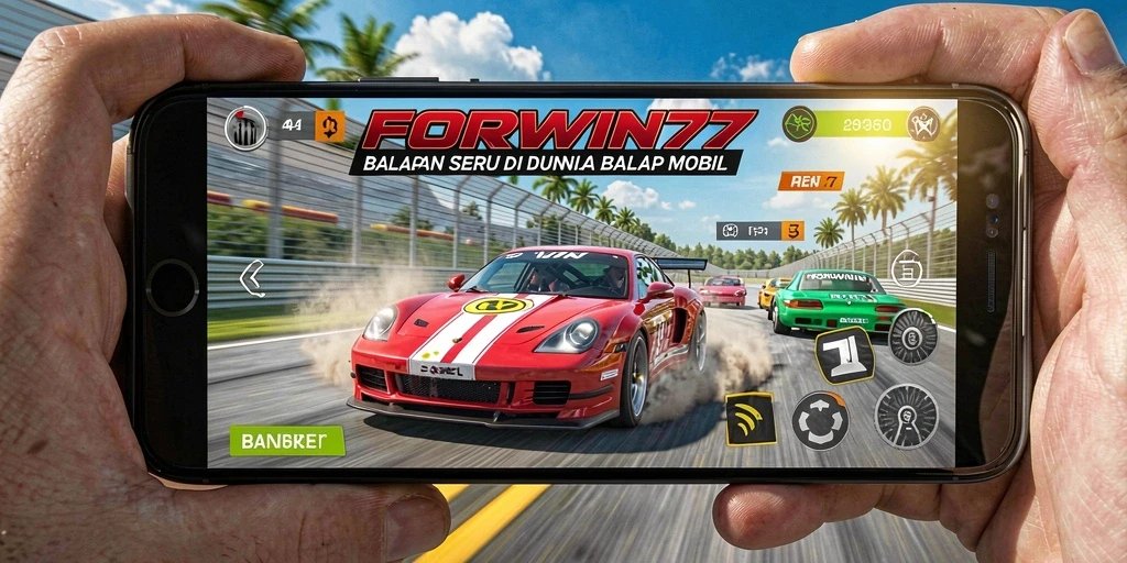 Screenshot gameplay FORWIN77 dengan aksi balapan yang mendebarkan.