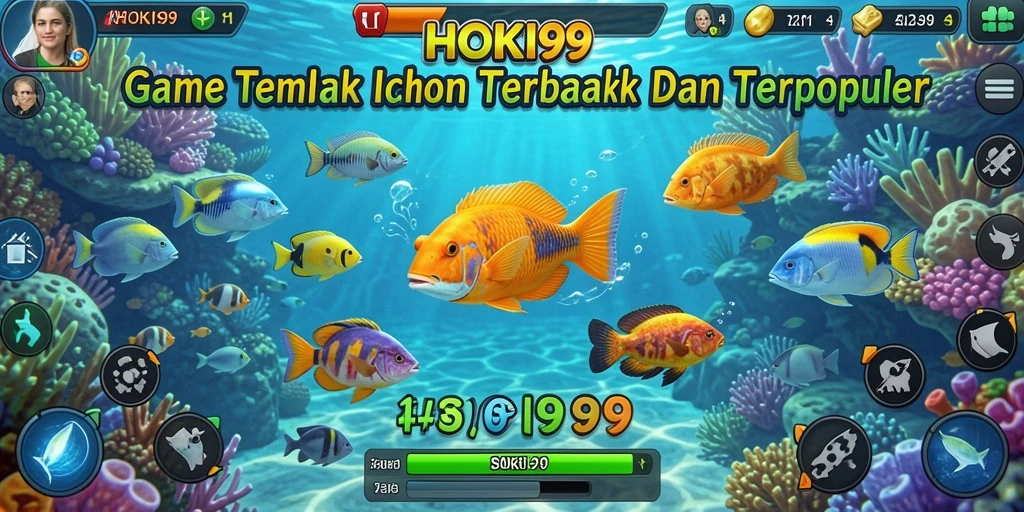 Screenshot HOKI99 menampilkan aksi menembak ikan yang seru dan penuh warna.