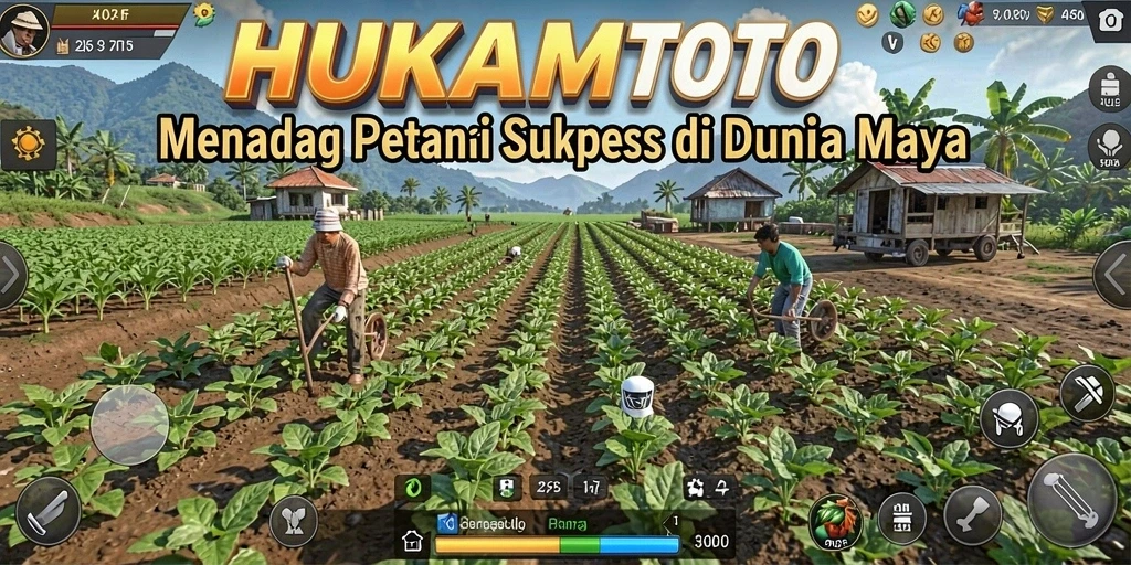 Screenshot gameplay HUKUMTOTO menampilkan suasana bertani yang menyenangkan.