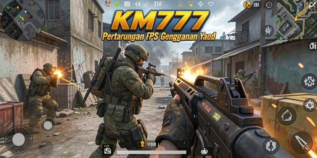 Tangkapan layar KM777 menunjukkan aksi seru dalam permainan FPS.
