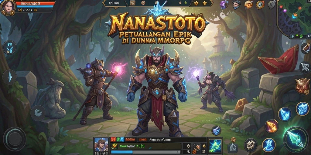 Tangkapan layar gameplay NANASTOTO menampilkan pertempuran epik dan eksplorasi dunia.