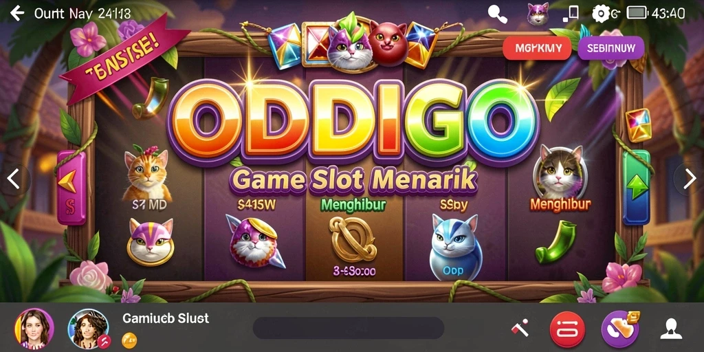 Screenshot utama ODDIGO menunjukkan gameplay Slot yang seru dan penuh warna.
