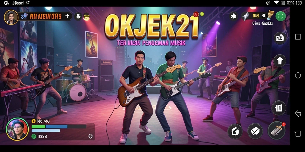 Tangkapan layar dari permainan <strong>OKJEK21</strong> menampilkan aktivitas bermain musik yang menyenangkan.