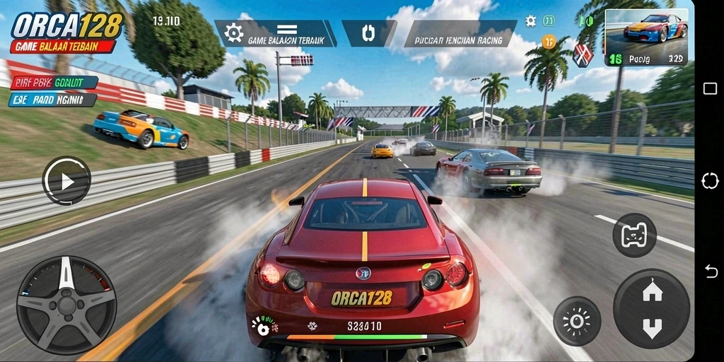 Tampilan gameplay balapan seru dari game ORCA128.