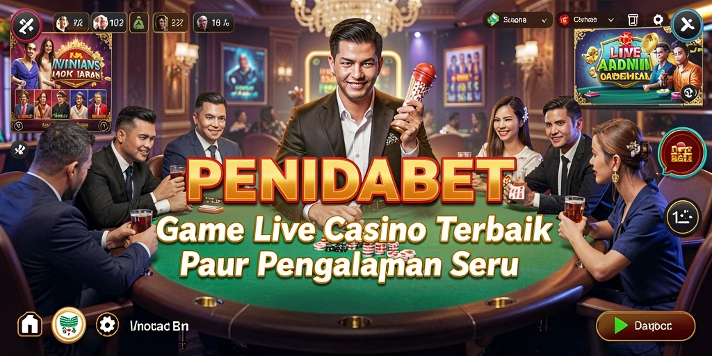 Screenshot utama PENIDABET menampilkan dealer langsung dan permainan kasino yang mendebarkan.