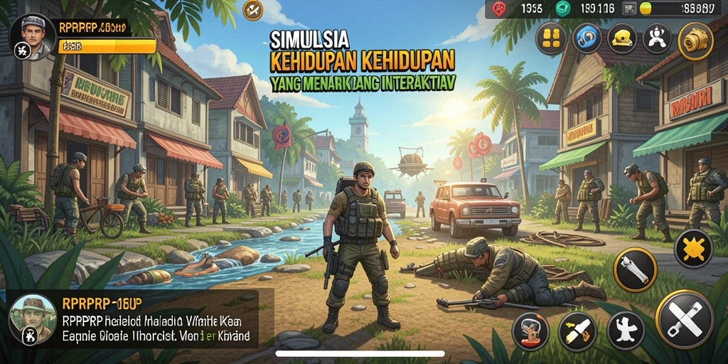 Tangkapan layar gameplay RPRPRP yang menunjukkan simulasi kehidupan yang interaktif.