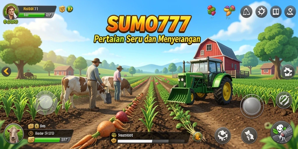 Tangkapan layar gameplay SUMO777 menunjukkan aktivitas bertani yang seru.